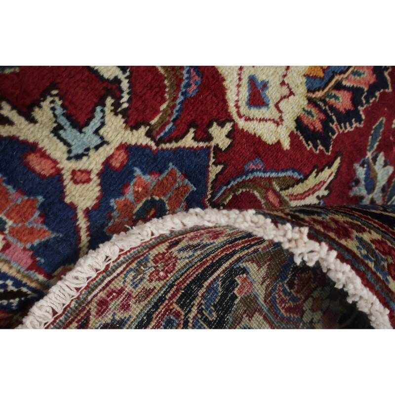 Hand Knotted Oriental 100% Wool Carpet Traditional All-Over Red Mashad Area Rug - 12' 2'' X 8' 11''