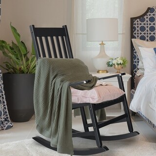 Square Wooden Rocking Chair, Black - Comfortable Outdoor Rocker with ...