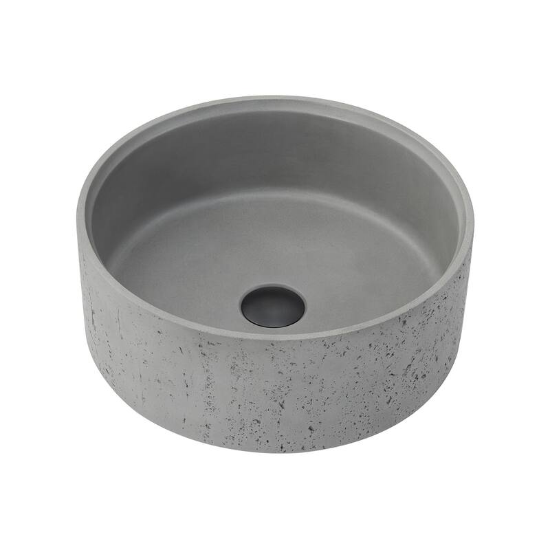 Vinnova Almonte Grey Concrete Circular Vessel Bathroom Sink - 15.4"L×15.4"W×5.9"H - 15.4"L×15.4"W×5.9"H - Grey