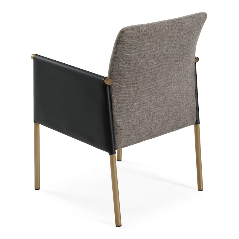 Modrest Engel Modern Dark Grey Vegan Leather + Grey Fabric + Antique Brass Dining Chair