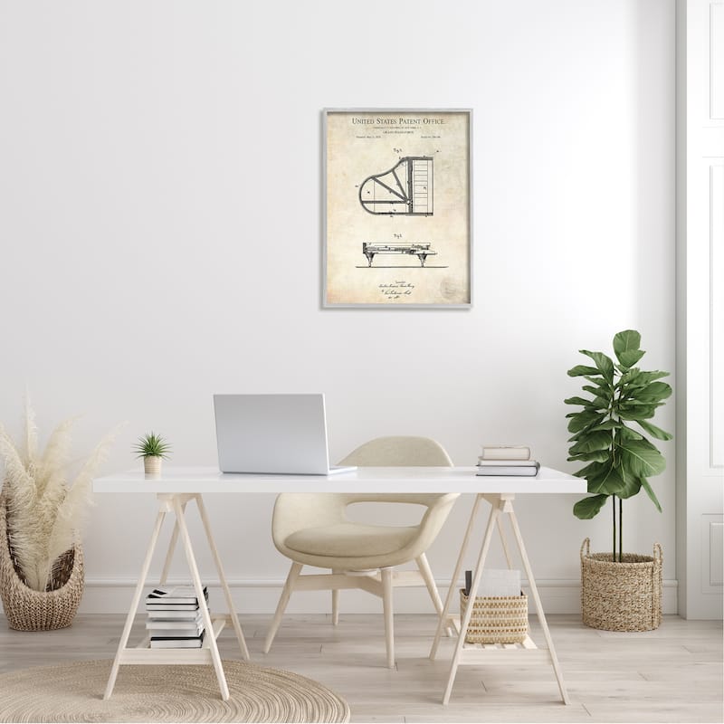 Stupell Grand Piano Detailed Vintage Diagram Blueprint Instrument Framed Wall Art - Beige