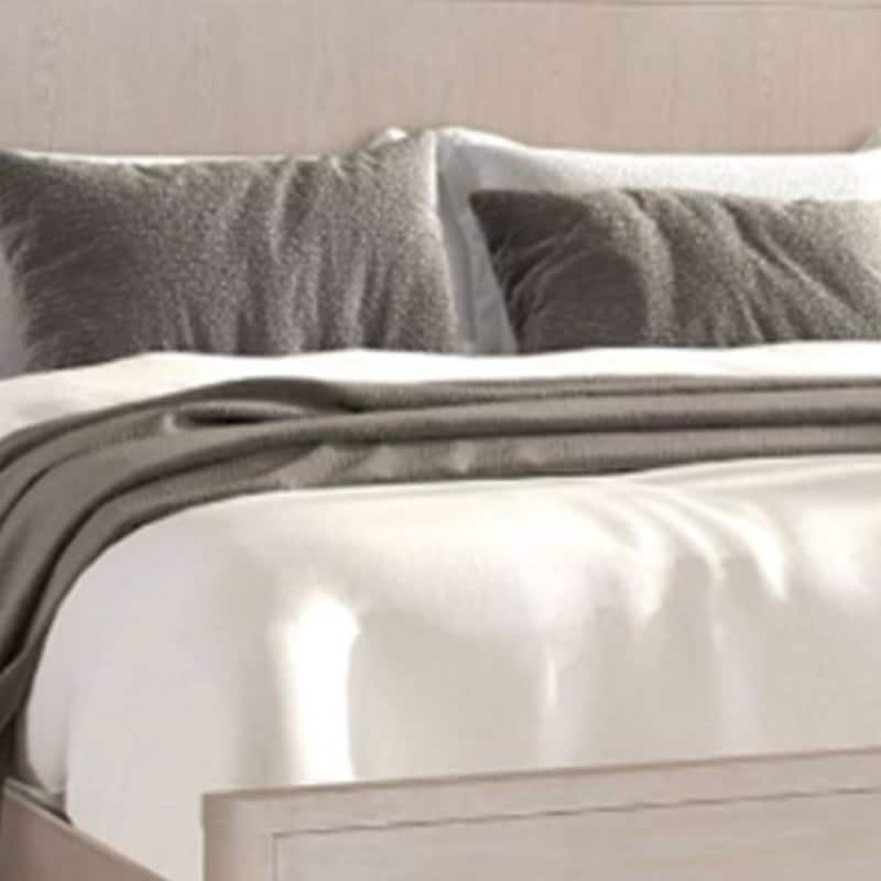 Reham King Bed, Rounded Edges, White Wash Brown Solid Rubberwood Frame