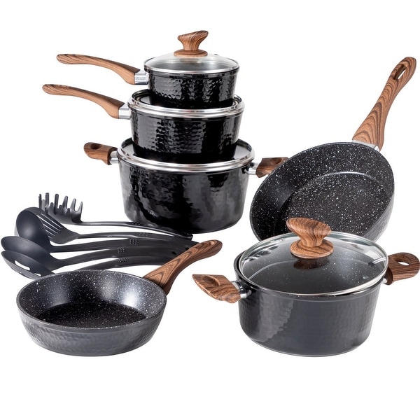 15 Pieces Cookware Set Granite Nonstick Pots and Pans Dishwasher