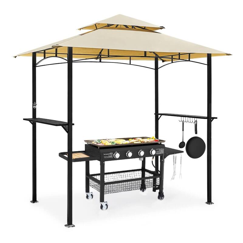 AECOJOY 8' x 5' Outdoor Grill Gazebo 2-Tier Waterproof BBQ Grill Tent - Beige.