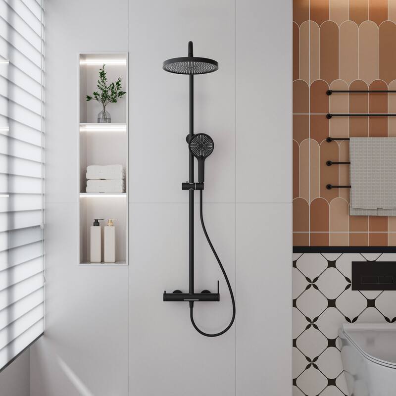 Modland Wall Mount 3-Function Shower System with 10" Rainfall, 1.59GPM, Matte Black/Rose Gold/Chrome - Matte Black