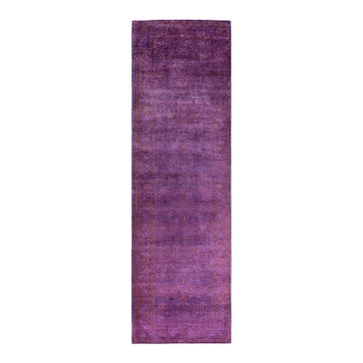 Contemporary Overdyed Wool Hand Knotted Runner - 3' 1" x 10' 3"
