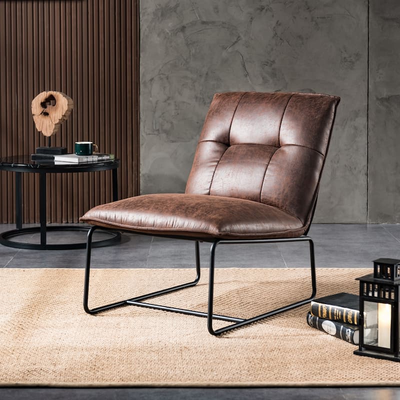 OVIOS Mid-Century Suede Fabric Armless Accent Chair - Brown