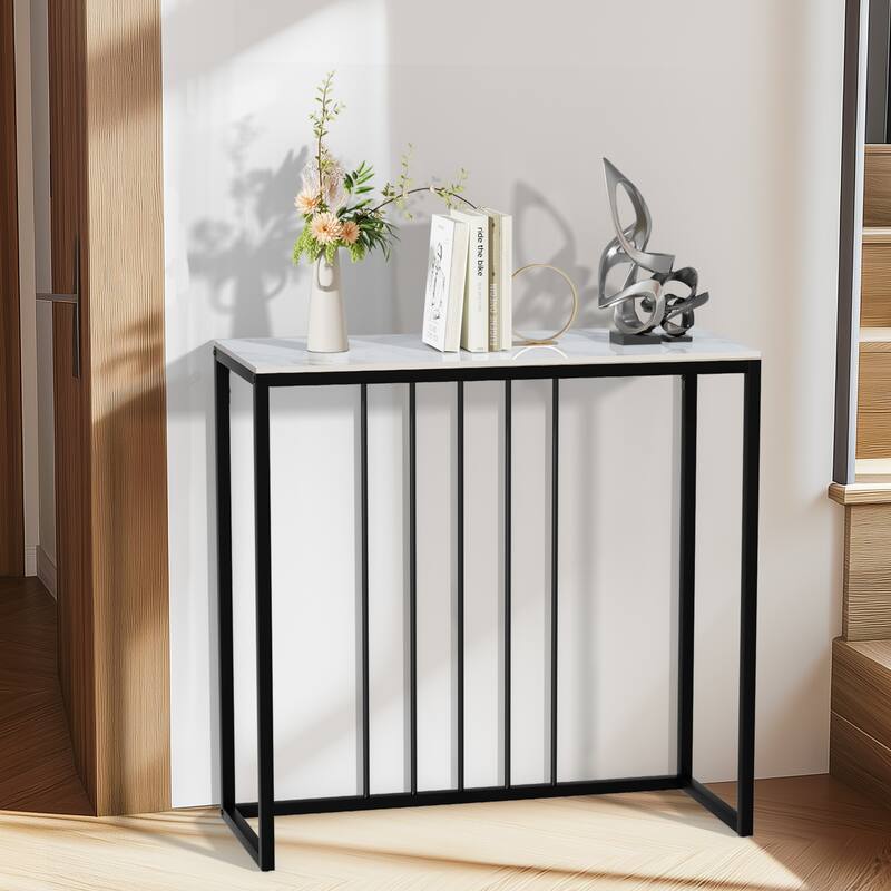 Console Table for Entryway, Slate Sofa Table with Black Frame
