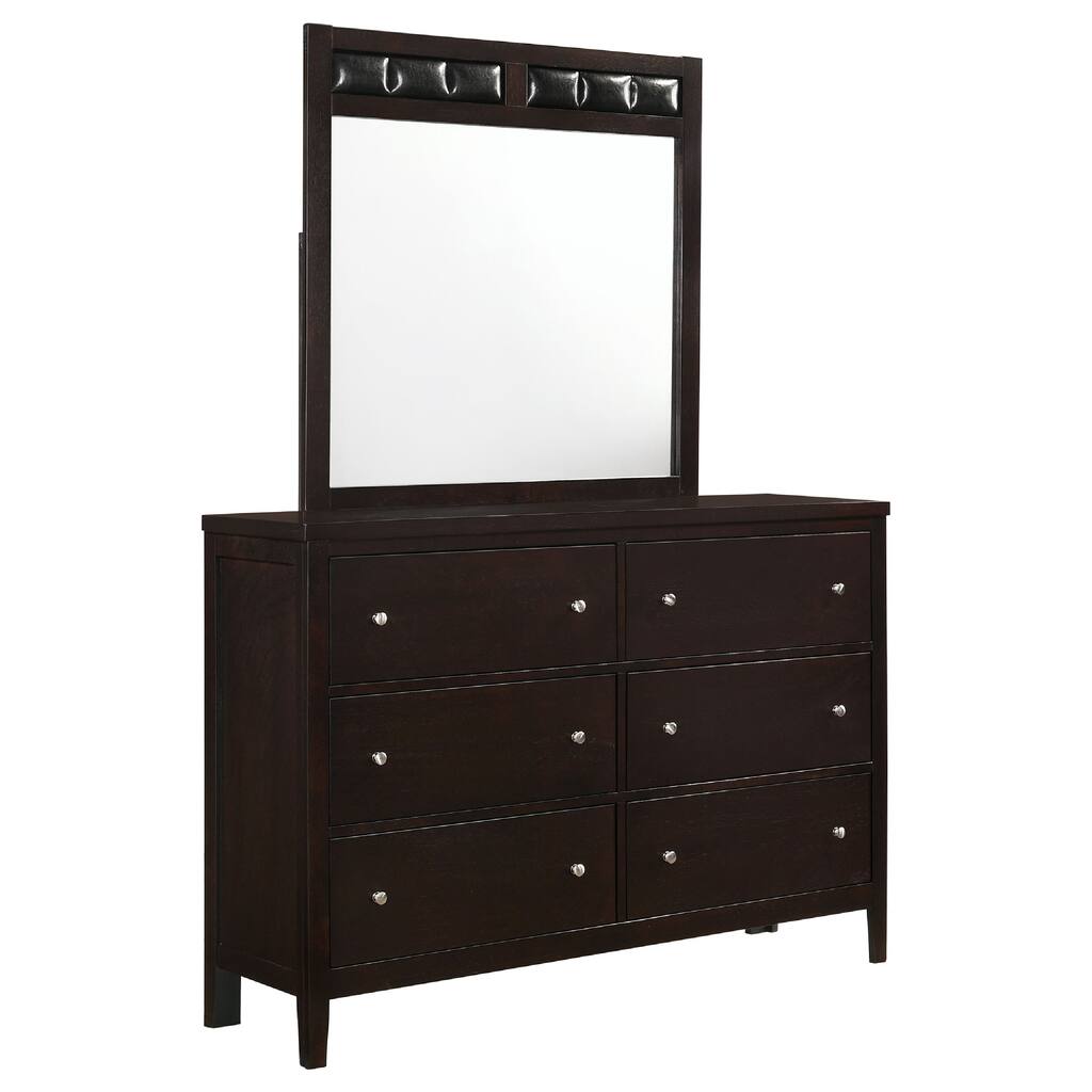 Con Wide Dresser with Wide Top Mirror, 6 Drawers, Brown Wood