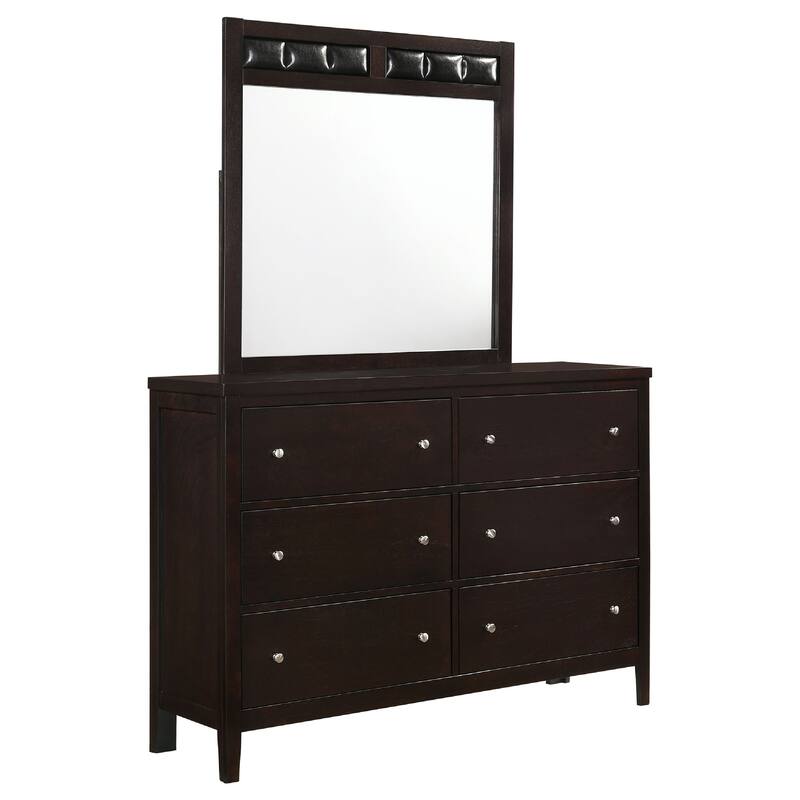 Con Wide Dresser with Wide Top Mirror, 6 Drawers, Brown Wood