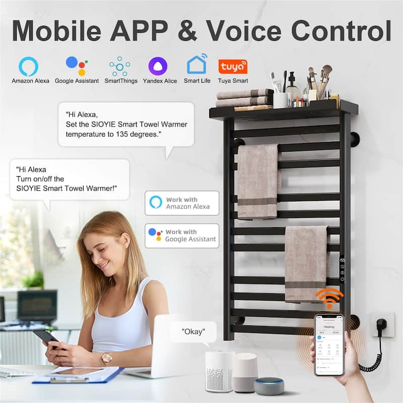 Heated Towel Rack with Shelf and Wi-Fi App Control