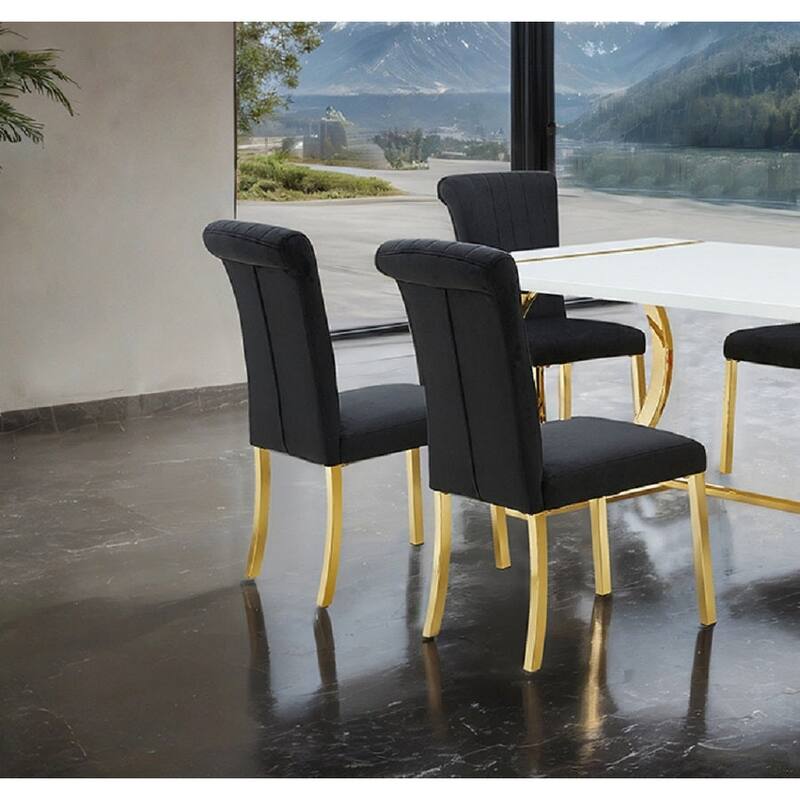 Royal Gold Black Finish O Shaped Base 7pc Dining Set Table and Side Chairs