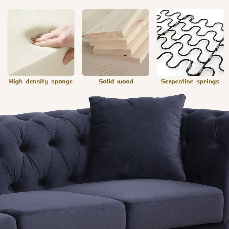 Mid-century Velvet Fabric Tufted Chesterfield 3-Seater Sofa