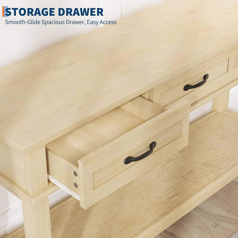 2 Tier Farmhouse Entryway Table, Console Table with 3 Storage Drawers