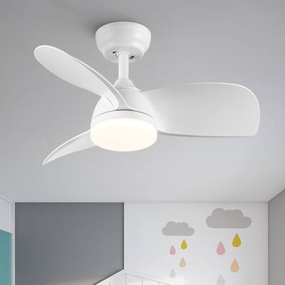 YUHAO 28 in. Integrated LED Indoor Matte White Ceiling Fans with Light Kit and Remote Control - N/A