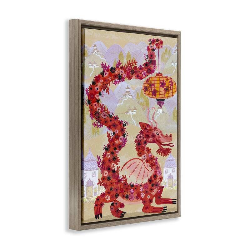 Stupell Dragon & Lantern Mythology Framed Floater Canvas Wall Art Design By Kay Widdowson