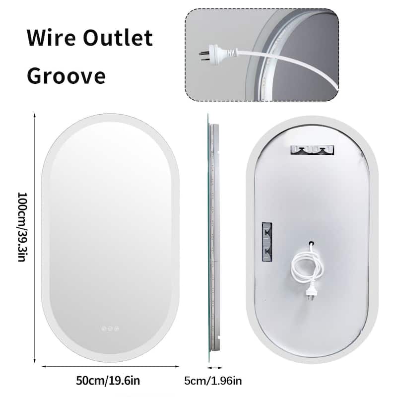 Oval Led Wall Bathroom Mirror Illuminated Backlit 3 Lights Anti-fog