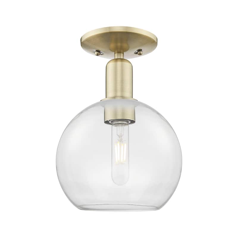 Innovations Lighting 716-1C-12-8 Athens Semi-Flush Athens 8" Wide - Antique Brass / Clear