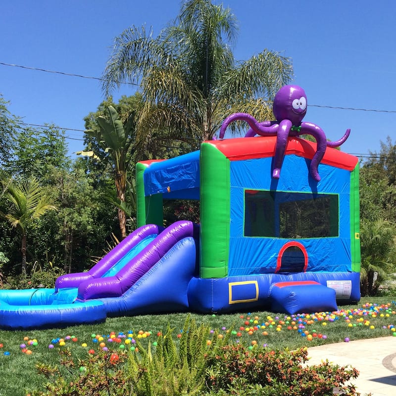 HeroKiddo Octopus Commercial Grade Inflatable Bounce House Water Slide Combo with Splash Pool (Air Blower Included), Lightweight