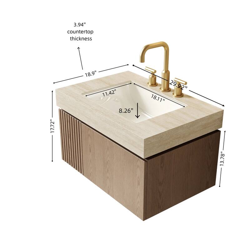 Floating Bathroom Vanity with Undermount Ceramic Basin with 3 Pre-drilled Faucet Holes
