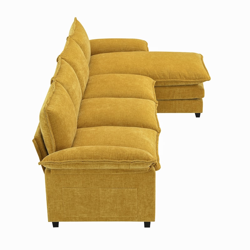 Chenille Upholstered Sectional Sofa with Chaise and Storage Pockets, 5 Seat Lounge Cloud Couch L-shaped Recliner Couches