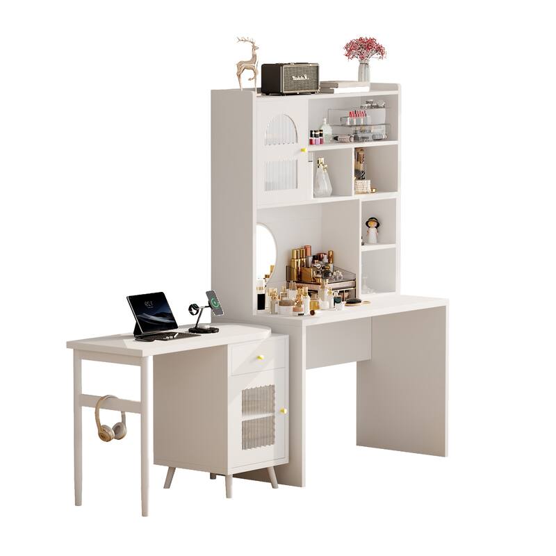 43" x 70" Home Office Desk with 90° Adjustable Tabletop, Storage Drawer & Cabinets – Perfect for Gaming, Study & Work in Bedroom