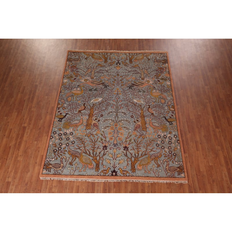 Animals Design Gray Ziegler Oriental Area Rug Handmade Wool Carpet - 7'9"x 9'9"