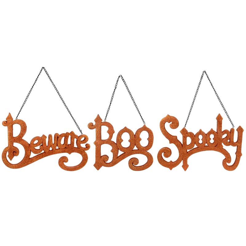 3 Orange Boo, Spooky, Beware Hanging Halloween Decorations 5.75"