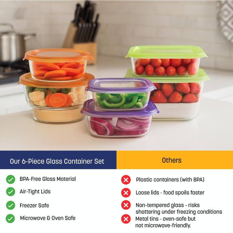 Westinghouse 6-Piece Glass Food Storage Container Set - 320ml to 650ml