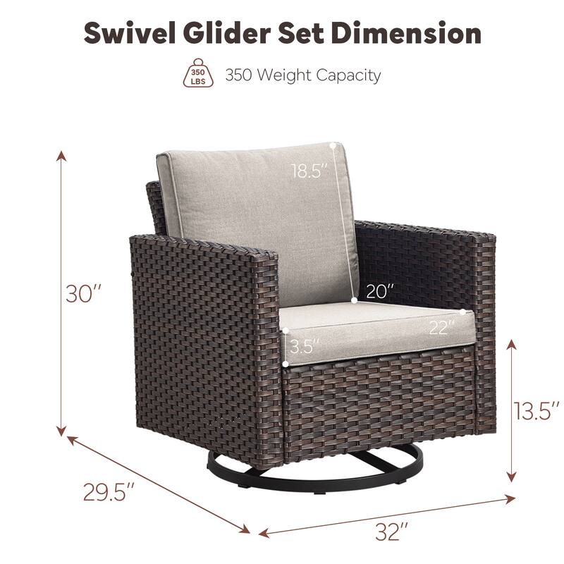 Pocassy Glider Chairs PE Wicker Swivel Chairs Set of 2