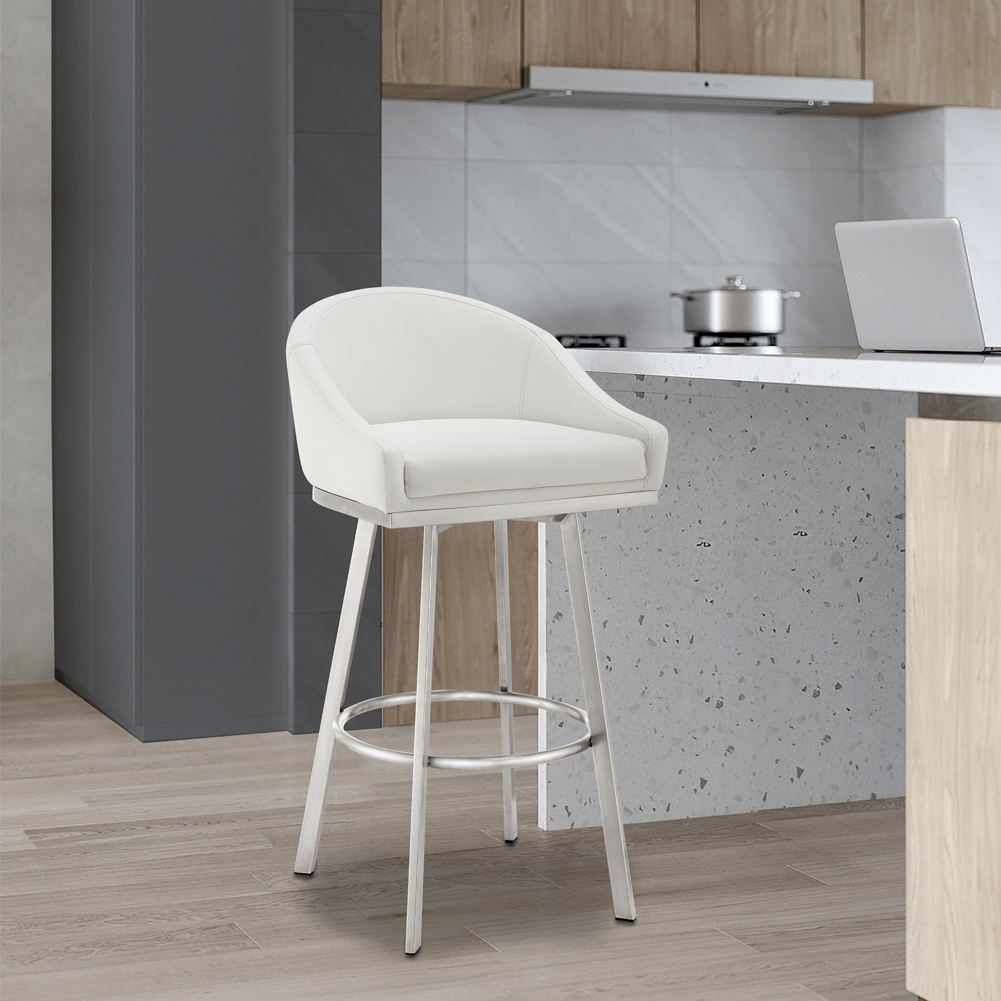 Eleanor Modern Swivel Bar Stool, Upholstered Counter Height Chair with Metal Frame