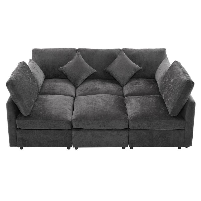 L-Shaped Modular Sectional Sofa Convertible U-Shaped Sofa Bed with Movable Ottoman and 2 USB Ports, 2 Pillows, Chenille 5 Seat