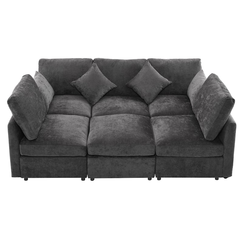 Roomfitters 86.6-Inch Modular Sectional Sofa, U-Shaped L-Shaped Couch Sofa Bed with Movable Ottoman and 2 USB Ports