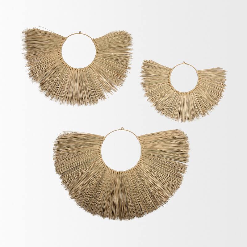 Bayu Light Brown Seagrass Fan-Shaped Hanging Wall Decor (Set of 3) - Brown