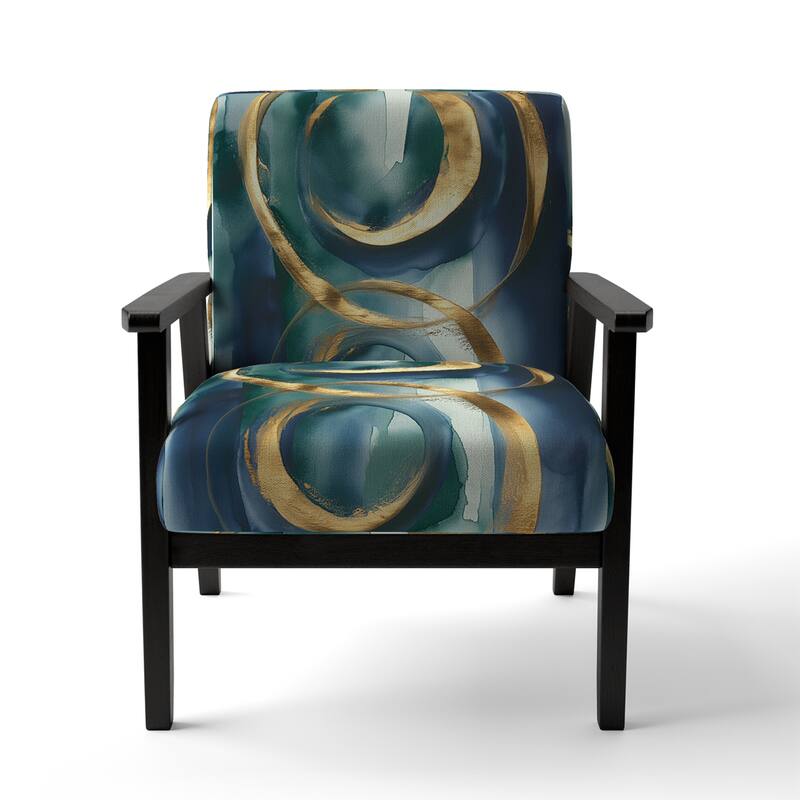 Designart "Mettalic Indigo And Gold II" Upholstered Abstract Accent Chair - Glam Arm Chair For Living Room