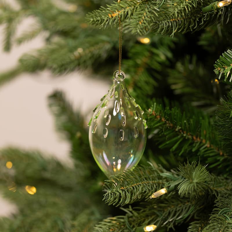 5" Aqua Blue Teardrop Finial Glass Christmas Ornament