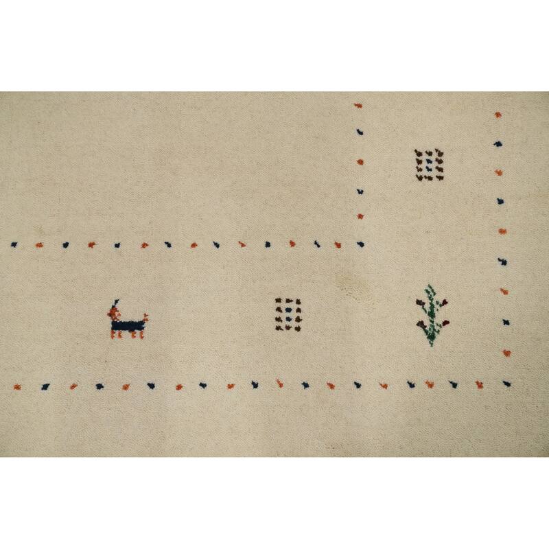 Hand Knotted Oriental 100% Wool Carpet Tribal Animal Pictorial Beige & Ivories Gabbeh Area Rug - 6' 6'' X 6' 7''