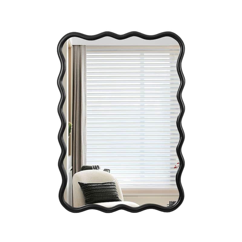 40" x 28" Modern Solid Wood Wavy Rectangle Wall Decor Mirror