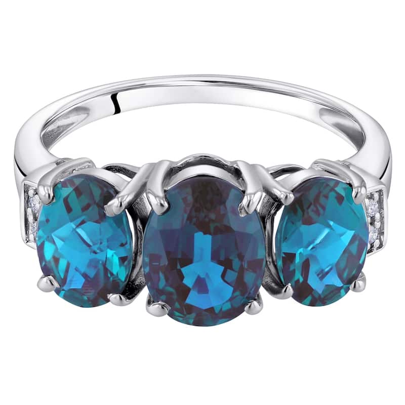 14k White Gold 2.77ct Created Alexandrite and Diamond Ring
