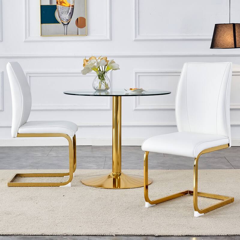 Set of 2 High Resilience Dining Chair with Arched Metal Gold Leg