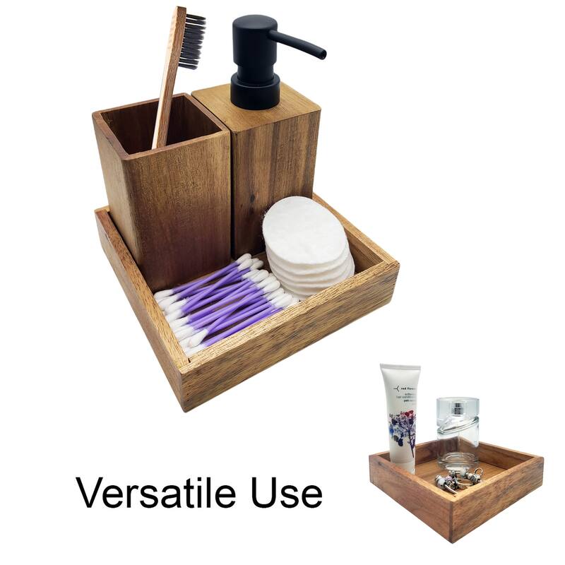 Acacia Wood Bathroom Accessory Set Collection