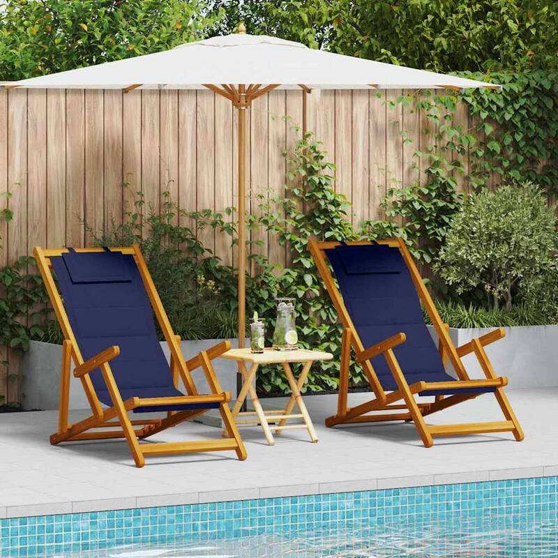 vidaXL Beach Chair 61.5 x 123 x 82cm Solid Acacia wood - 24.2 x 48.4 x 32.3 in - Brown - 1