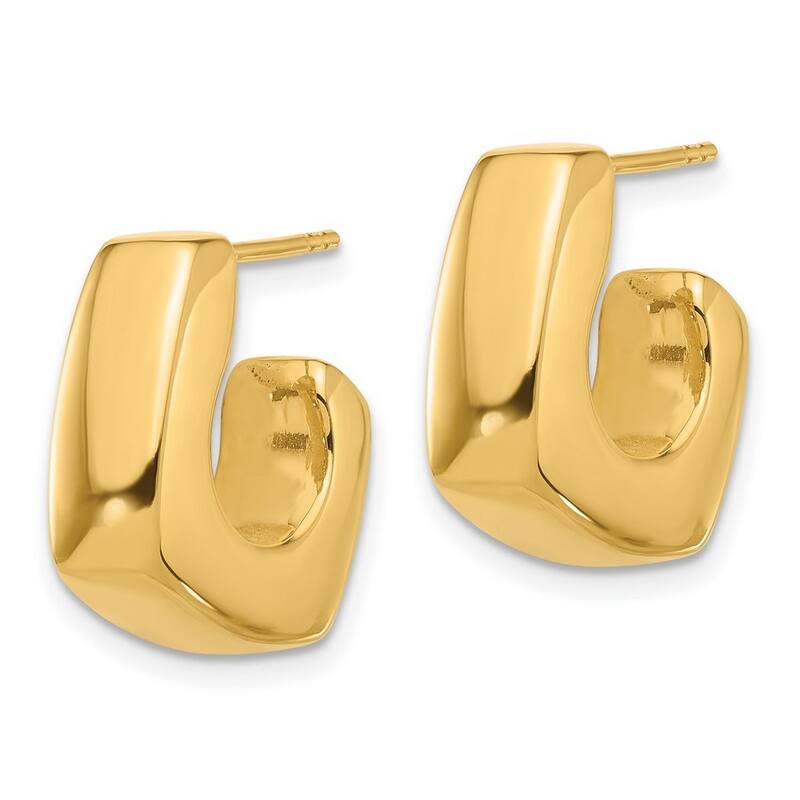 Curata14k Yellow Gold Polished Square J Hoop Post Earrings - 18x6.6mm