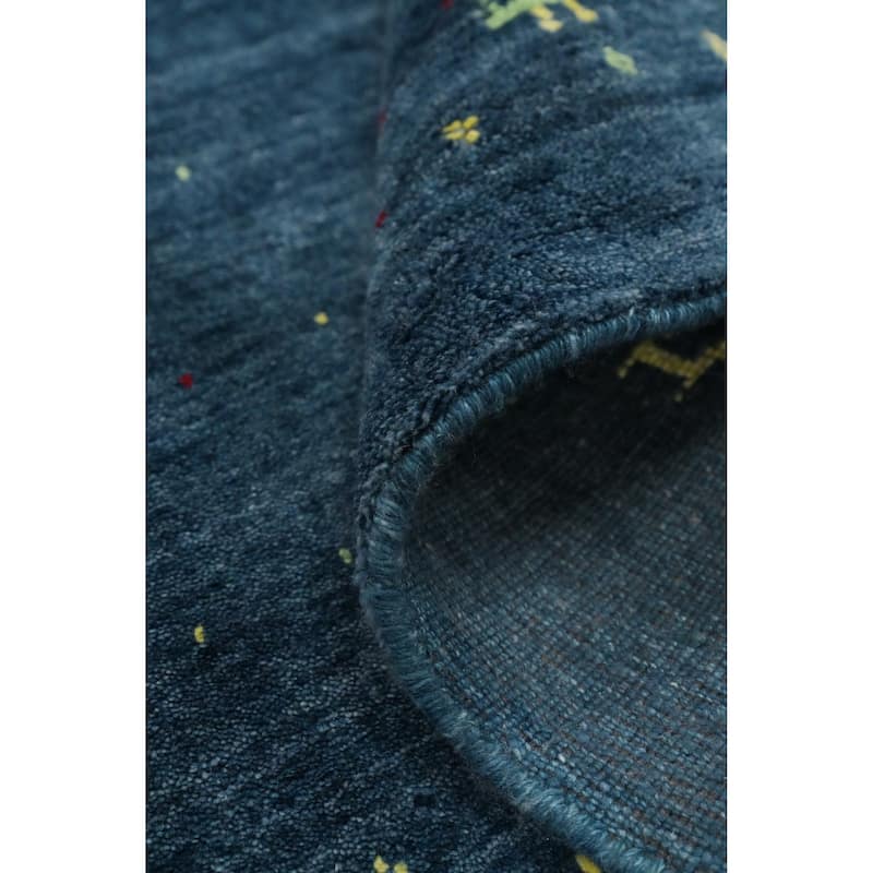 Hand Knotted Oriental Viscose Silk Carpet Tribal Animal Pictorial Navy Blue & Blues Gabbeh Runner Rug - 9' 8'' X 2' 10''