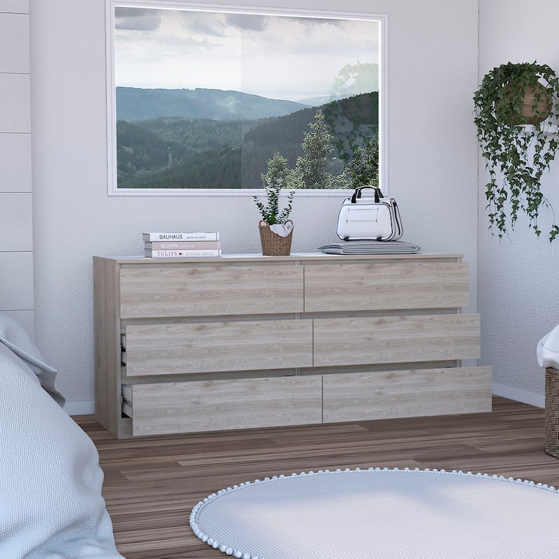 Wooden 6-Drawer Double Dresser
