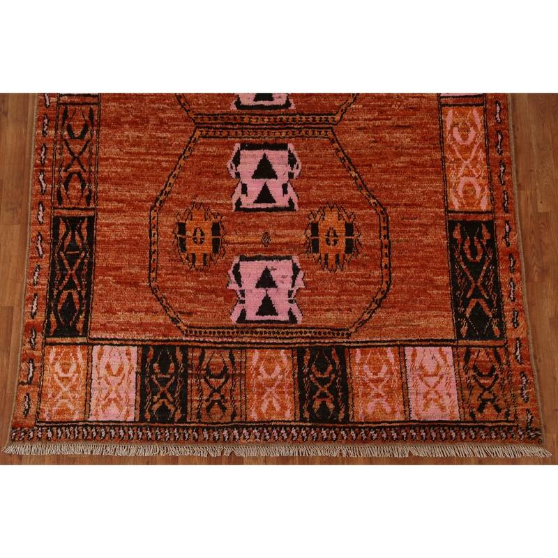 Hand Knotted Oriental 100% Wool Carpet Modern Tribal Oranges & Rust Moroccan Area Rug - 10' 2'' X 6' 8''