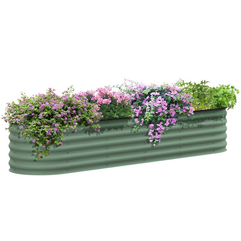 Modern Minimalist Garden Bed with Safety Edging Easy DIY Stock Tank, for Growing Flowers Herbs Vegetables, Green - 8' x 10'