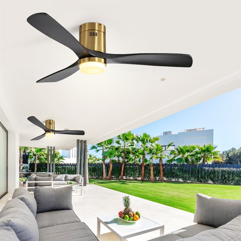 52" Low Profile Ceiling Fan with Remote,Wood Blades,Integrated LED,3 Light options,Gold with Black - Medium SIze/52 Inch