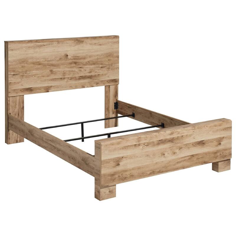 Oma Queen Size Panel Bed with Golden Rustic Finish, Brown Wood