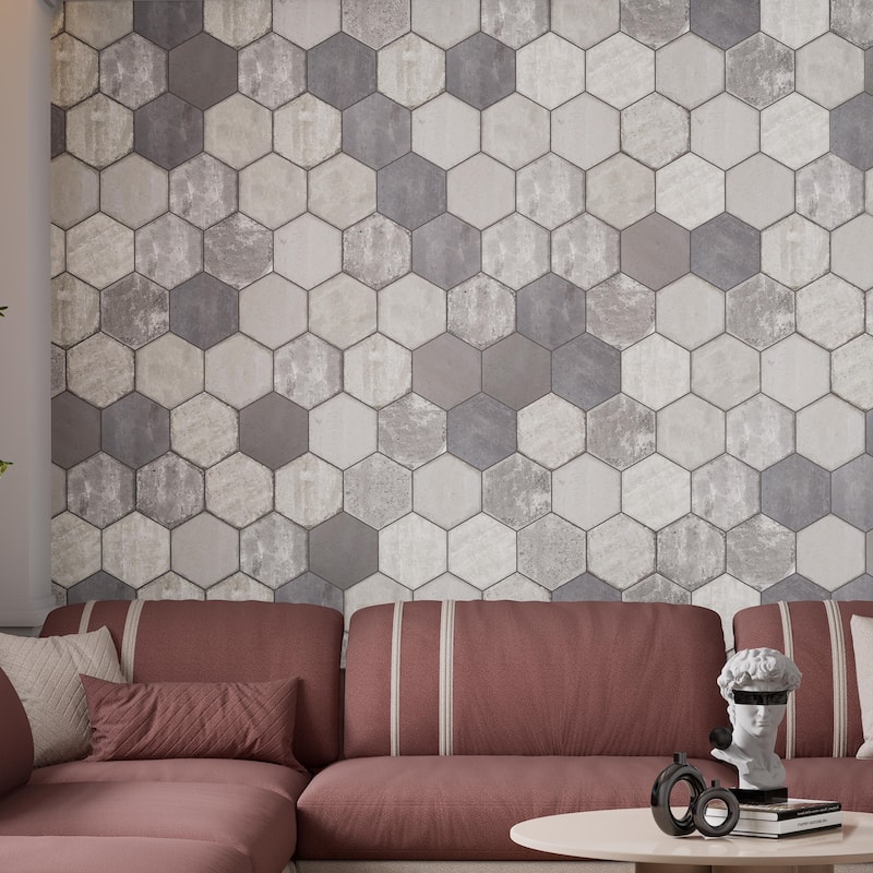 Merola Tile Brickyard Hex White 8-1/2" x 9-7/8" Porcelain Floor and Wall Tile